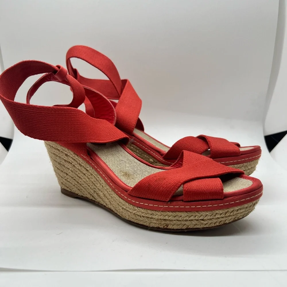 Elie Tahari Elastic Strap Red Espadrille Wedge Sandals
